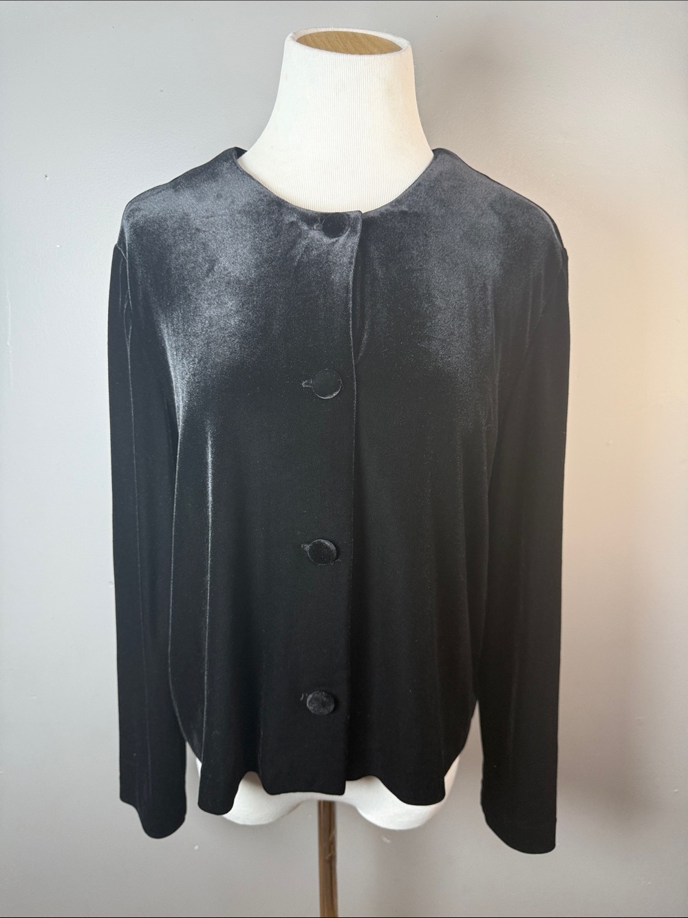 Classic Black Velvet Button-Front Jacket